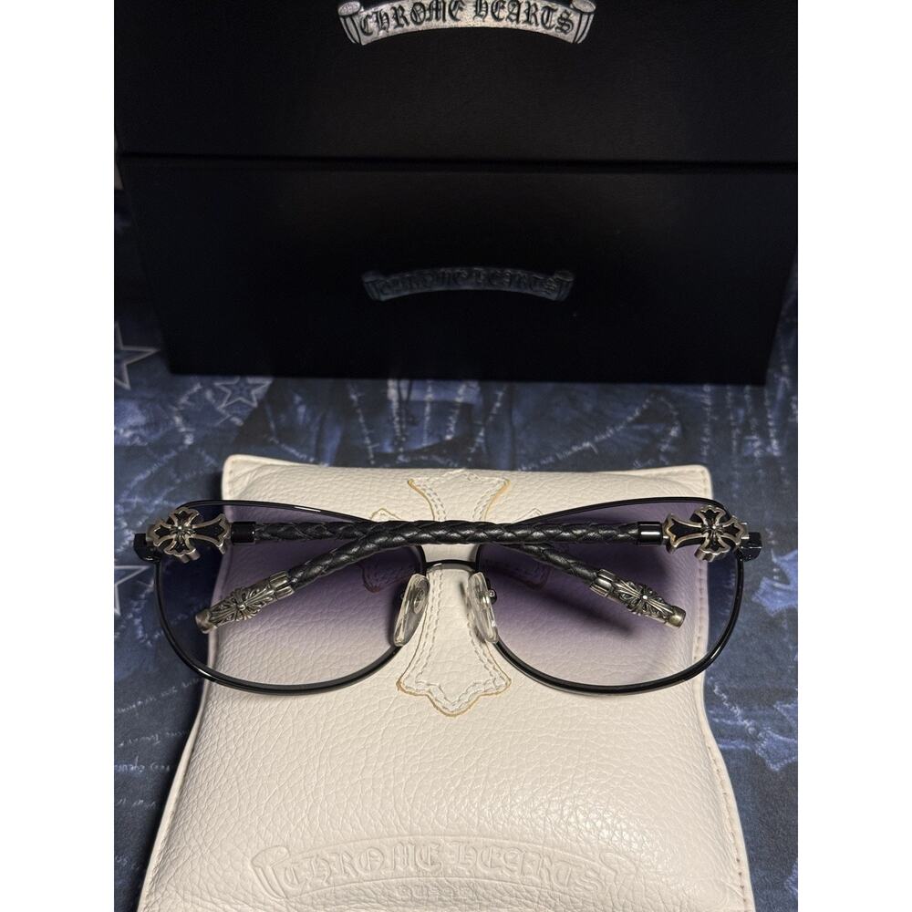 Chrome Hearts Sunglasses Quim SS BML 65-13 126 Silver Black Leather Cross Sun - Picture 9 of 9